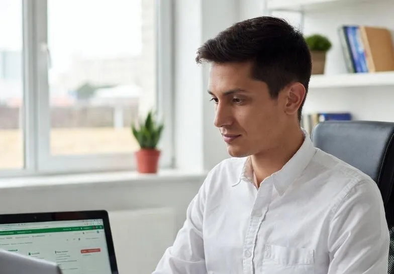 empreendedor acessando a plataforma Contrata+Brasil no computador em estilo burocrático digital gov.br, com interface oficial do governo federal