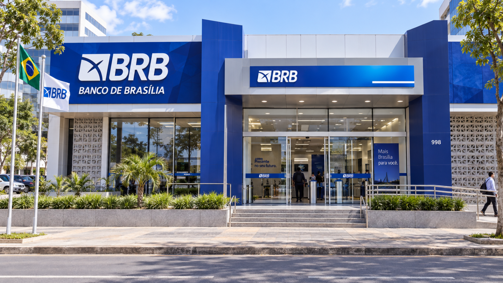 Ilustração gerada por inteligência artificial representando a fachada de uma agência do Banco de Brasília (BRB).