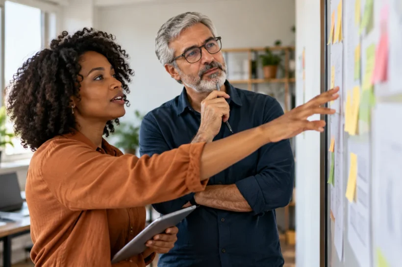 Empreendedores discutem a organização de um novo serviço.
