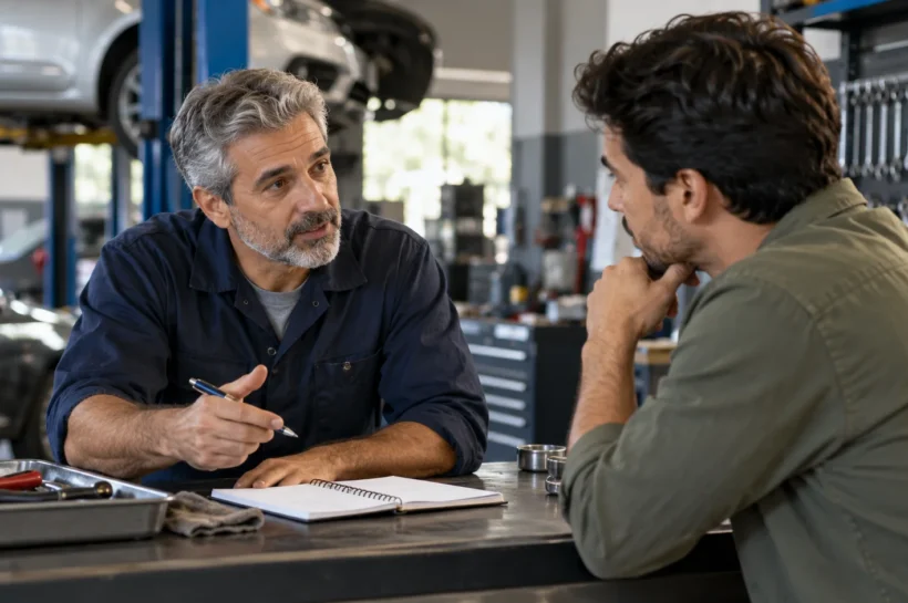 Empreendedor conversa com uma cliente sobre um serviço.